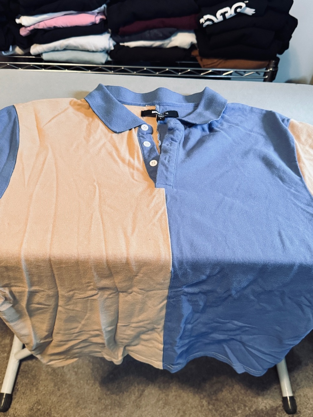 Two-Tone Polo Shirt in Peach & Periwinkle - Picture 5 of 6